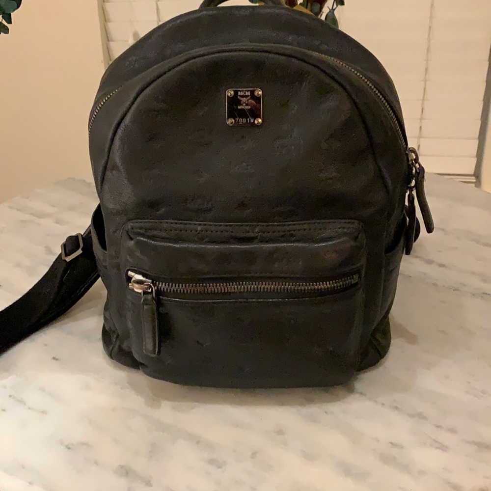 Authentic MCM embossed Black Calfskin backpack